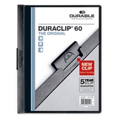 Vinyl DuraClip Report Cover w/Clip, Letter, Holds 60 Pages, Clear/Black, 25/Box