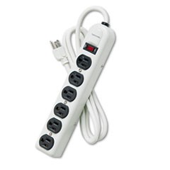 Six-Outlet Metal Power Strip, 120V, 6 ft Cord, 12.19 x 2.5 x 1.38, Platinum