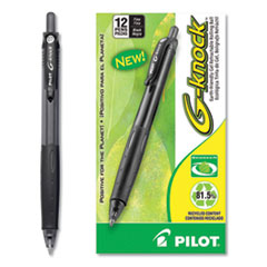G-Knock BeGreen Gel Pen, Retractable, Fine 0.7 mm, Black Ink, Black Barrel, Dozen