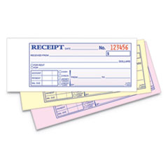 Receipt Book, 2 3/4 x 7 3/16, Three-Part Carbonless, 50 Forms