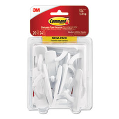 General Purpose Hooks, Medium, 3 lb Cap, White, 20 Hooks and 24 Strips/Pack