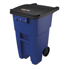 Brute Rollout Container, Square, Plastic, 50 gal, Blue