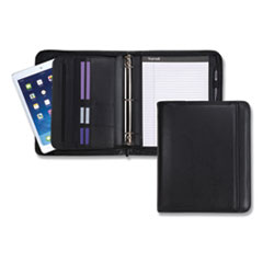 Professional Zippered Pad Holder/Ring Binder, Pockets, Writing Pad, Vinyl Black