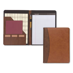 Two-Tone Padfolio with Spine Accent, 10 3/5w x 14 1/4h, Polyurethane, Tan/Brown