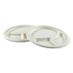 Bagasse Dinnerware, 3-Compartment Plate, 10" dia, White, 500/Carton