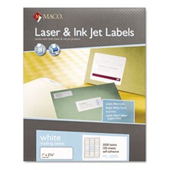 MACO 1" x 2 5/8" Laser/Inkjet White Address Labels (30 Labels/Sheet) (100 Sheets/Box) (Interchangeable with Avery# 5160)