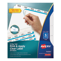 Print and Apply Index Maker Clear Label Dividers, 5 White Tabs, Letter