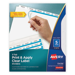 Print and Apply Index Maker Clear Label Dividers, 5-Tab, White Tabs, 11 x 8.5, White, 5 Sets