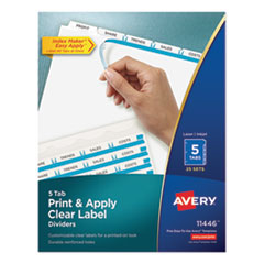 Print and Apply Index Maker Clear Label Dividers, 5 White Tabs, Letter, 25 Sets