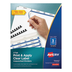 Print and Apply Index Maker Clear Label Unpunched Dividers, 3-Tab, Ltr, 25 Sets