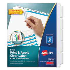 Print and Apply Index Maker Clear Label Dividers, 5 White Tabs, Letter