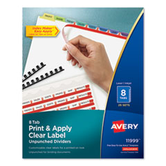 Print and Apply Index Maker Clear Label Unpunched Dividers, 8-Tab, Ltr, 25 Sets