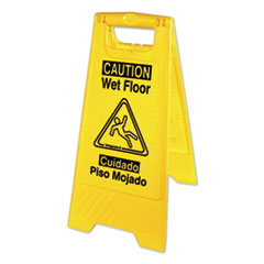 Bilingual Yellow Wet Floor Sign, 12.05 x 1.55 x 24.3