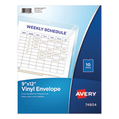 Top-Load Clear Vinyl Envelopes w/Thumb Notch, 9� x 12�, Clear, 10/Pack