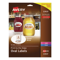 Oval Labels w/ Sure Feed and Easy Peel, 2 x 3.33, Glossy White, 80/Pack