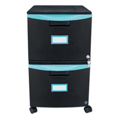 Two-Drawer Mobile Filing Cabinet, 2 Legal/Letter-Size File Drawers, Black/Teal, 14.75" x 18.25" x 26"