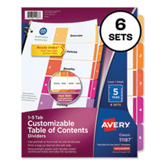 Customizable TOC Ready Index Multicolor Dividers, 5-Tab, Letter, 6 Sets