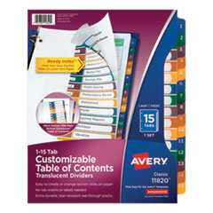 Customizable Table of Contents Ready Index Dividers with Multicolor Tabs, 15-Tab, 1 to 15, 11 x 8.5, Translucent, 1 Set