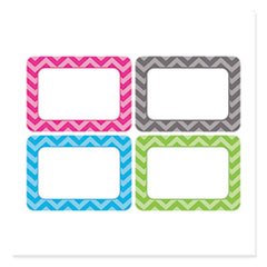 All Grade Self-Adhesive Name Tags, 3.5 x 2.5, Chevron Border Design, Assorted Colors, 36/Pack