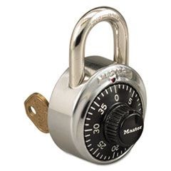 Combination Stainless Steel Padlock w/Key Cylinder, 1 7/8" Wide, Black/Silver