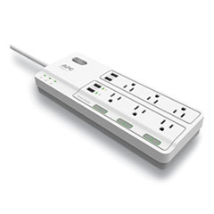 Home Office SurgeArrest Power Surge Protector, 6 AC Outlets, 4 USB Ports, 6 ft Cord, 2160 J, White