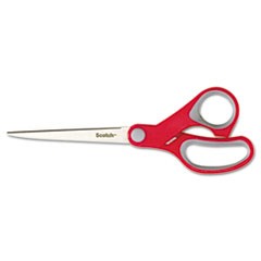 Multi-Purpose Scissors, Pointed Tip, 7" Long, 3.38" Cut Length, Gray/Red Straight Handle