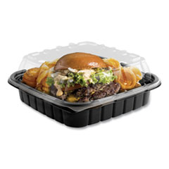 Crisp Foods Technologies Containers, 33 oz, 8.46 x 8.46 x 3.16, Clear/Black, 180/Carton