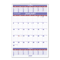 Three-Month Wall Calendar, 15.5 x 22.75, White Sheets, 12-Month (Jan to Dec): 2024