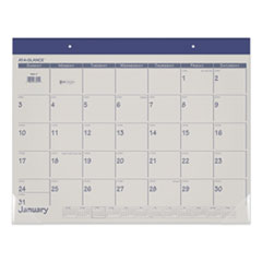 Fashion Color Desk Pad, 22 x 17, Stone/Blue Sheets, Blue Binding, Clear Corners, 12-Month (Jan to Dec): 2024