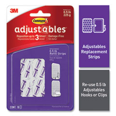 Adjustables Repositionable Mini Refill Strips, Holds up to 0.5 lb, 1.03 x 1.32, White, 18 Strips