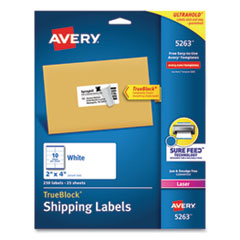 Shipping Labels w/ TrueBlock Technology, Laser Printers, 2 x 4, White, 10/Sheet, 25 Sheets/Pack