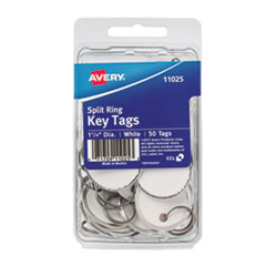 Key Tags with Split Ring, 1 1/4 dia, White, 50/Pack