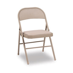 Steel Folding Chair, Padded Vinyl Seat, Supports Up to 300 lb, Tan, 4/Carton