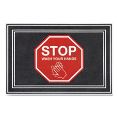 Message Floor Mats, 24 x 36, Charcoal/Red, "Stop Wash Your Hands"