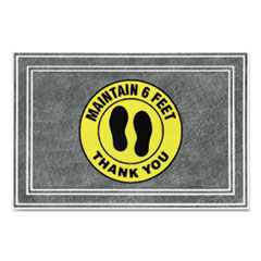 Message Floor Mats, 24 x 36, Charcoal/Yellow, "Maintain 6 Feet Thank You"