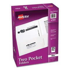 Two-Pocket Folder, 40-Sheet Capacity, White, 25/Box