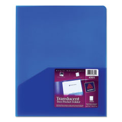 Plastic Two-Pocket Folder, 20-Sheet Capacity, 11 x 8.5, Translucent Blue