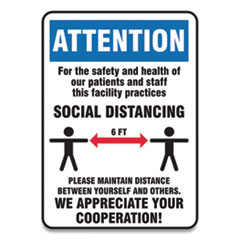 Social Distance Signs, Wall, 7 x 10, Patients and Staff Social Distancing, Humans/Arrows, Blue/White, 10/Pack
