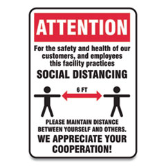 Social Distance Signs, Wall, 7 x 10, Customers and Employees Distancing, Humans/Arrows, Red/White, 10/Pack