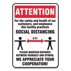 Social Distance Signs, Wall, 10 x 14, Customers and Employees Distancing, Humans/Arrows, Red/White, 10/Pack