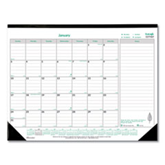 EcoLogix Monthly Desk Pad Calendar, 22 x 17, White/Green Sheets, Black Binding/Corners, 12-Month (Jan to Dec): 2024