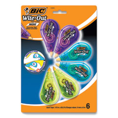 Wite-Out Brand Mini Correction Tape, Non-Refillable, Blue/Purple/Yellow Applicators, 0.2" x 314.4", 6/Pack