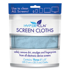HYPERCLN Screen Cloths, 8 x 8, Blue, 3/Pack