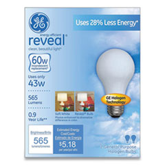 Reveal Energy-Efficient A19 Halogen Light Bulb, 43 W, Soft White, 2/Pack
