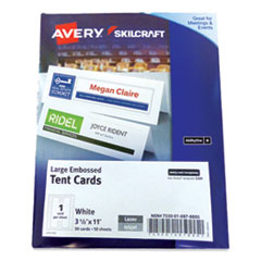 7530016878805 SKILCRAFT/AVERY Tent Cards, White, 3.5 x 11, 1 Card/Sheet, 50 Sheets/Pack