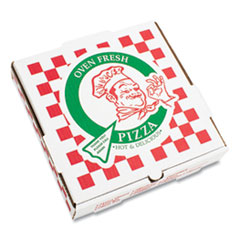 Corrugated Kraft Pizza Boxes, B-Flute, White/Red/Green, 18