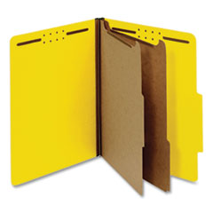 Bright Colored Pressboard Classification Folders, 2 Dividers, Letter Size, Yellow, 10/Box