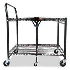 Stowaway Folding Carts, 2 Shelves, 35w x 37.25d x 22h, Black, 250 lb Capacity