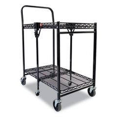 Stowaway Folding Carts, 2 Shelves, 29.63w x 37.25d x 18h, Black, 250 lb Capacity