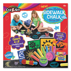 Washable Sidewalk Chalk Design Set with Stamps, Stencils, and 4 ft x 2 ft Chalkboard Mat, 16 Assorted Colors